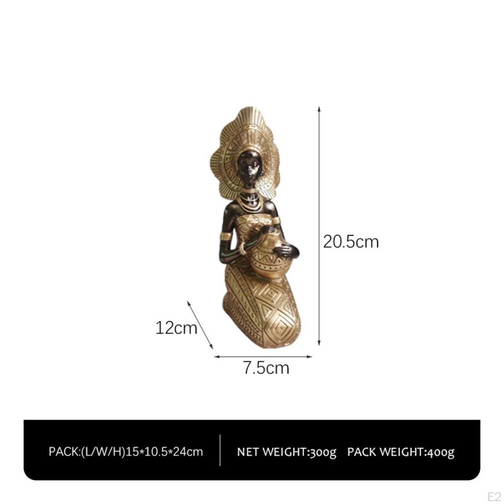 African Woman Figurine Ethnic Statue with Bowl Decorative