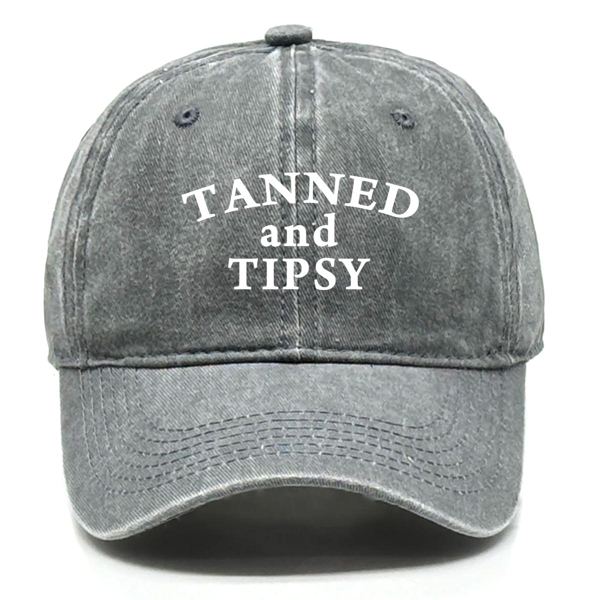 

Unisex Adjustable Sun Hat Tanned and Tipsy Print Trucker Cap Distressed Retro Outdoor Snapback Baseball Caps One Size Fits All