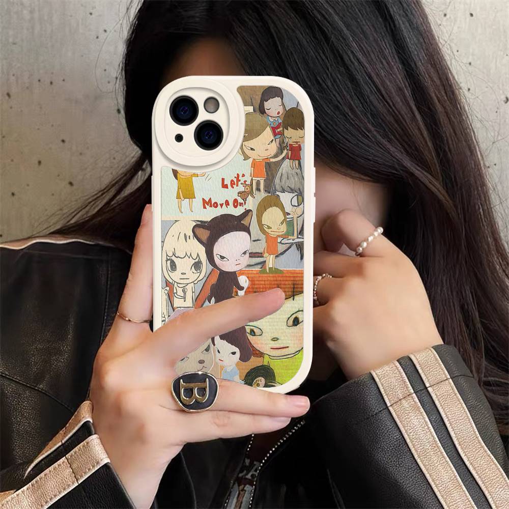 Y-yoshitomo Nara-A Retro Art PU Leather Phone Case For IPhone 16 15 14 13 12 11 Pro Max Plus Back Fundas