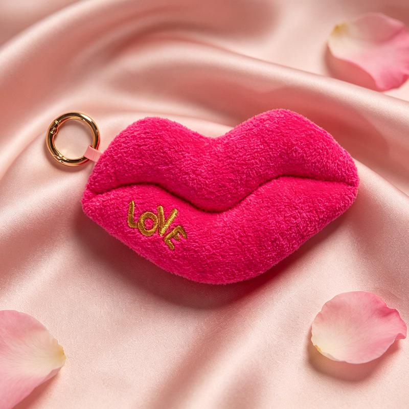 Red Lips Plush Doll Keychain - Cute Cartoon Bag Charm Gift
