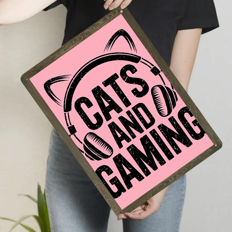 Cats and Gaming Headphone Design Metal Tin Sign Wall Art for Living Room Bedroom Home Decor