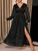 European-American Plus Size Elegant Sexy Slit Shimmer Dress