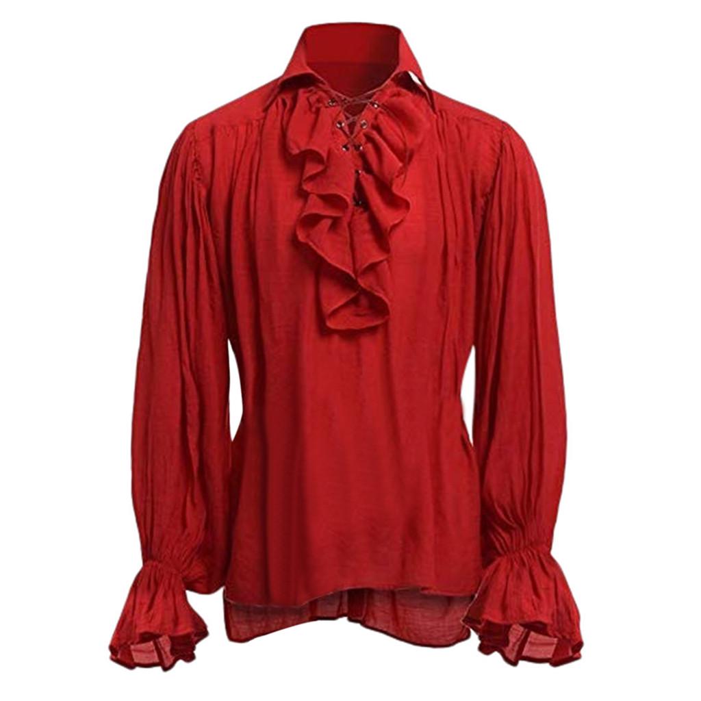 Halloween Costumes Autumn Casual Shirts Steampunk Cosplay Bandage Long Sleeve Ruffled Shirt Gothic Blouse Tops Women's Clothing