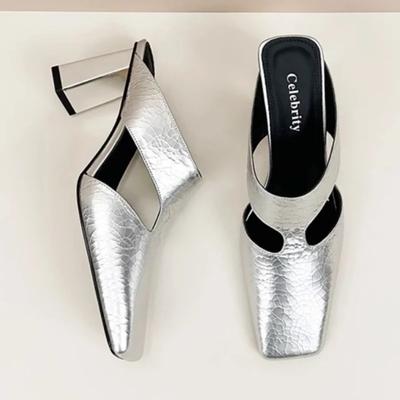 Fashion High Heels Women's Slippers Elegant Mules Shoes Square Toe Heeled Sandals 2025 Summer Pumps Classic Slingback Mujer Zapatillas