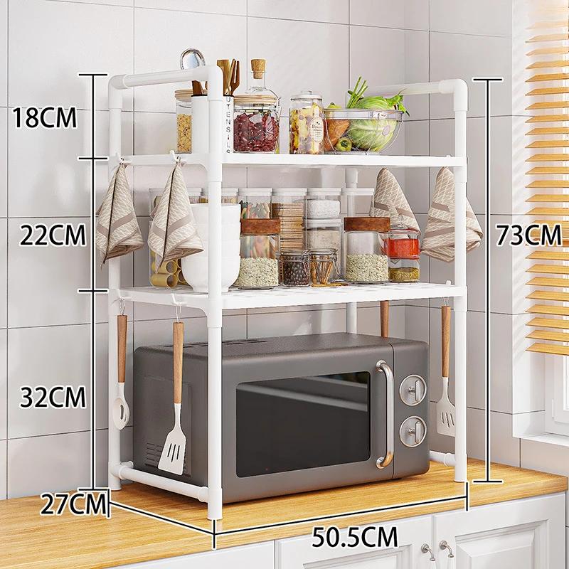Multi-Layer Kitchen Storage Rack Condiment Organizer Shelf Microwave Shelf Simple Countertop Tidying Shelves Kitchen Accessories