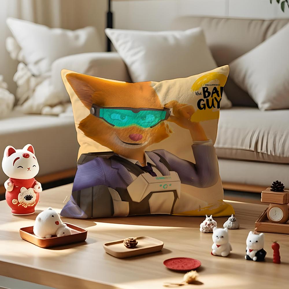 Cartoon TThe Bad Guys  Cushion Cover Silky Short Plush with Invisible Zipper Dustproof Sofa Pillow Cover for Home Decor