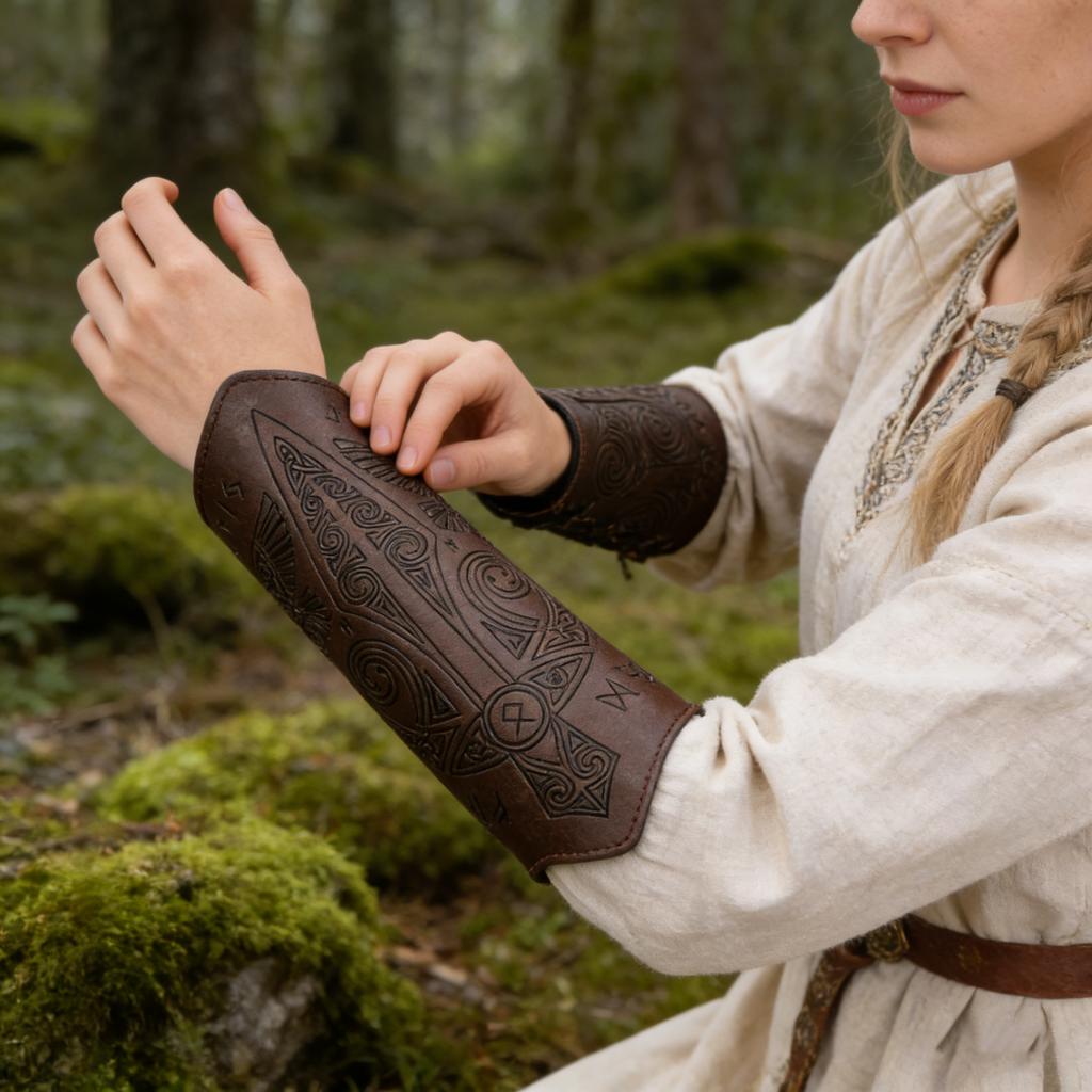 1pc Medieval Cosplay PU Leather Armor Arm Warmer Lace-Up Men Viking Pirate Knight Gauntlet Wristband Bracer Steampunk Accessory