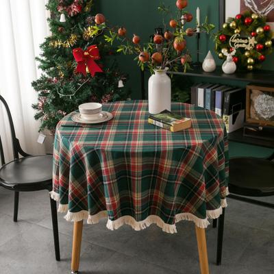 Christmas Round Tablecloth Plaid Tassel Tablecloth Home Party Wedding Thanksgiving Birthday Decoration