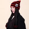 Abi wind cute striped cat ears knitted wool hat women autumn and winter cycling warm ear protection versatile pullover