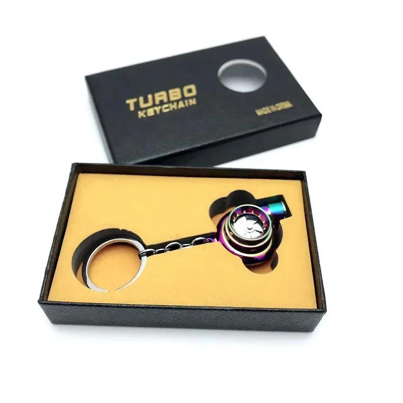 1Pcs Mini Turbo Turbocharger Keychain Spinning Turbine Key Chain Ring Keyring Keyfob Car Keyring Car Interior Accessories