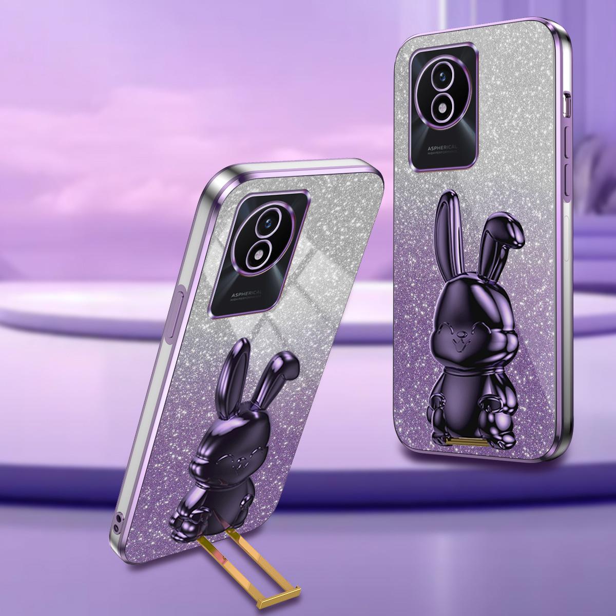 

TPU+PC Case for vivo Y11 (2023) Rabbit Design Protective Phone Cover with Kickstand Purple