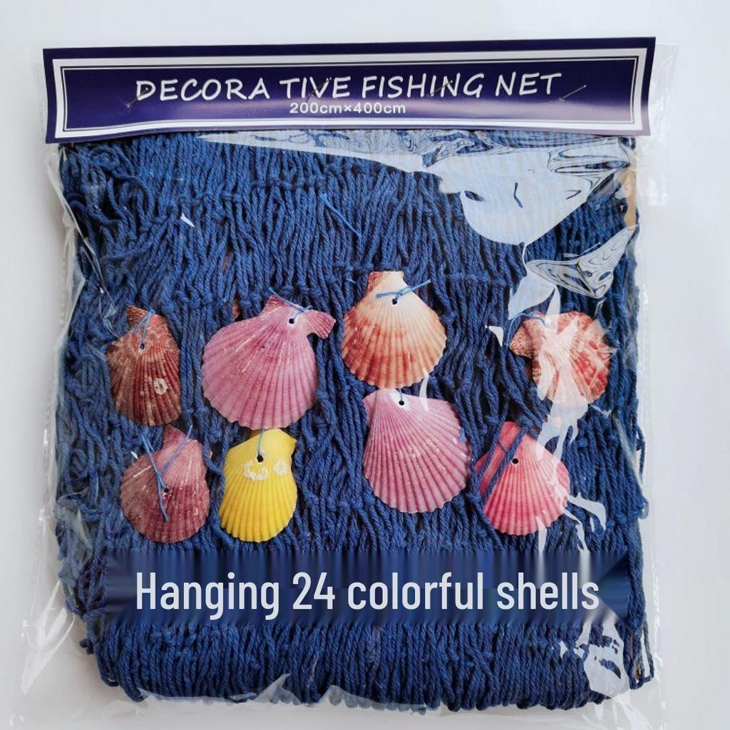 Handmade Cotton Fishing Net Wall Hanging with Shell and Float Decorations