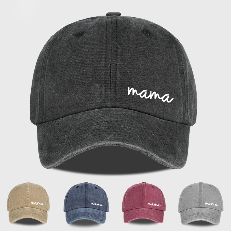 Cute "Mama" Script Baseball Cap For Women Men Washed Cotton Adjustable Dad Hat Mother'S Day Gift Casual Sun Cap