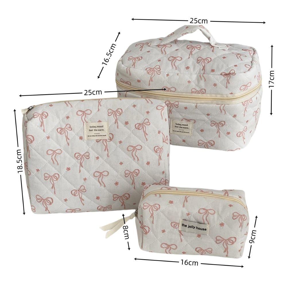 New Korean Style Cosmetic Bag Multi-size Pink Bow Travel Storage Bags Plaid Zipper Stationery Pouch for Women Girls