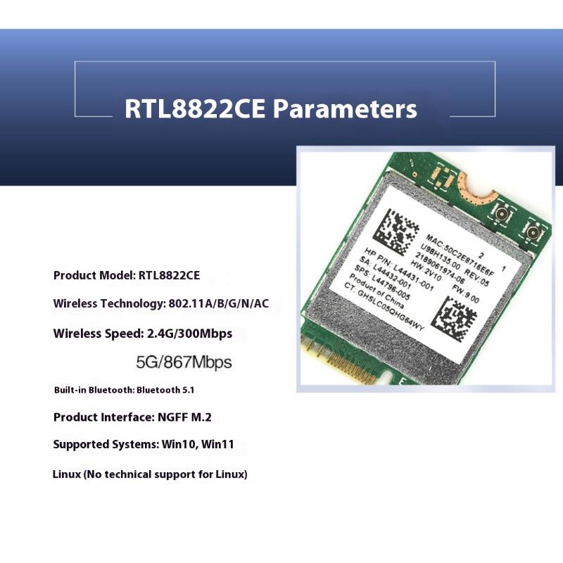 1 Set 2.4Ghz Bluetooth-Compatible Wifi Card Ipx Connector Card Rtl8822Ce Dual-Band 802.11Ac 1200Mbps M2 Wifi Card