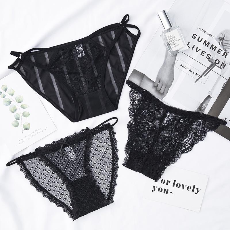 Guifei Man Black Sexy Lace Low-Rise See-Through Women's Triangle Panties