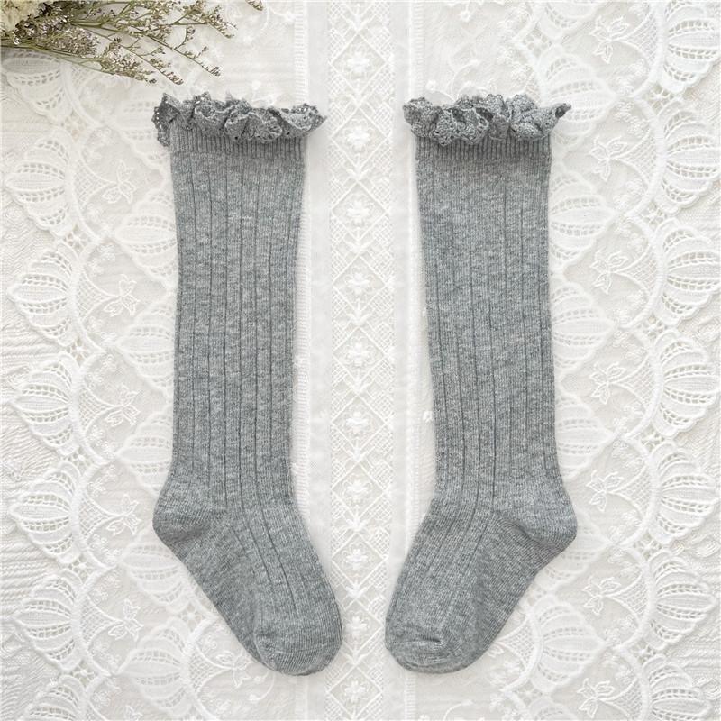 Ruffle Kids Knee High Socks Baby Girls Toddlers Long Soft Cotton Sock Lace Flower Children School Uniform Socks For 0-8Years