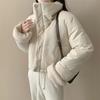 Women Short Thick Cotton Padded Coat Turn Down Collar Long Sleeve Loose Double Sided Winter Outerwear