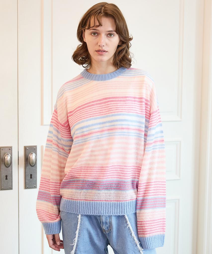 WAIKEI Multi-Stripe See-Through Knit Pink