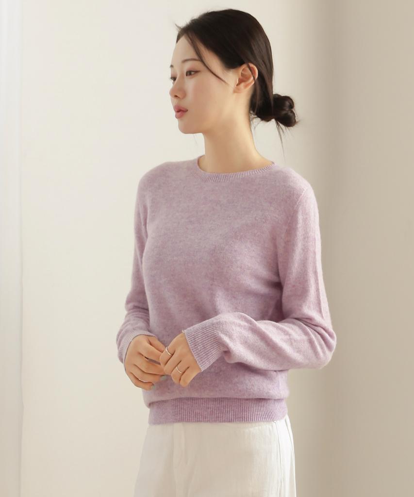 Keulleiseu 100% Wool Round Neck Knit Sweater_Light Purple