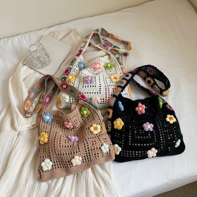 Women's Beach Crossbody Bag Flowers Fashion Handbags Large Capacity Beach Casual Shoulder Bag Girls Tote Shopper Bag