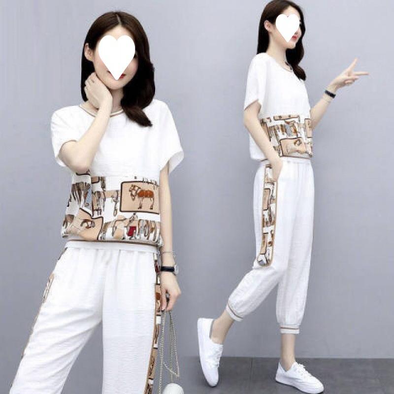 Fashionable Sports Suit for Women, Plus Size, Summer Style, Loose, Slim, Casual, Short-sleeved Two-piece Set