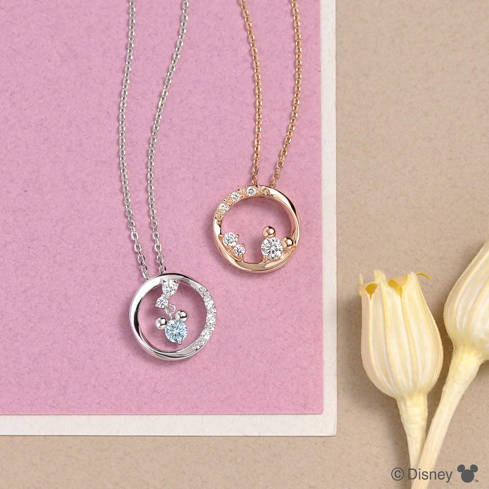 Disney Mickey Mouse Round Pendant Necklace with Cubic Zirconia, Silver, Gift for Christmas, VPCDS20320