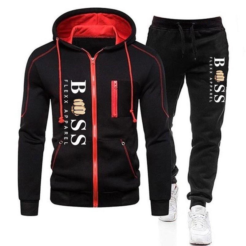 Men's Casual Sports Cardigan Zipper Hoodie & Sweatpants Set with Velvet