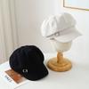 Black Beret Korean Women Artist Painter Hat Fashion Solid Color Octagonal Cap Belt Decor Retro Duck Tongue Caps Girl Beanies