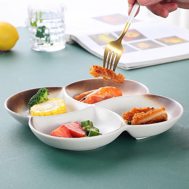 Taixinxing 8-Inch Four-Compartment Round Ceramic Divided Plate Breakfast Plate