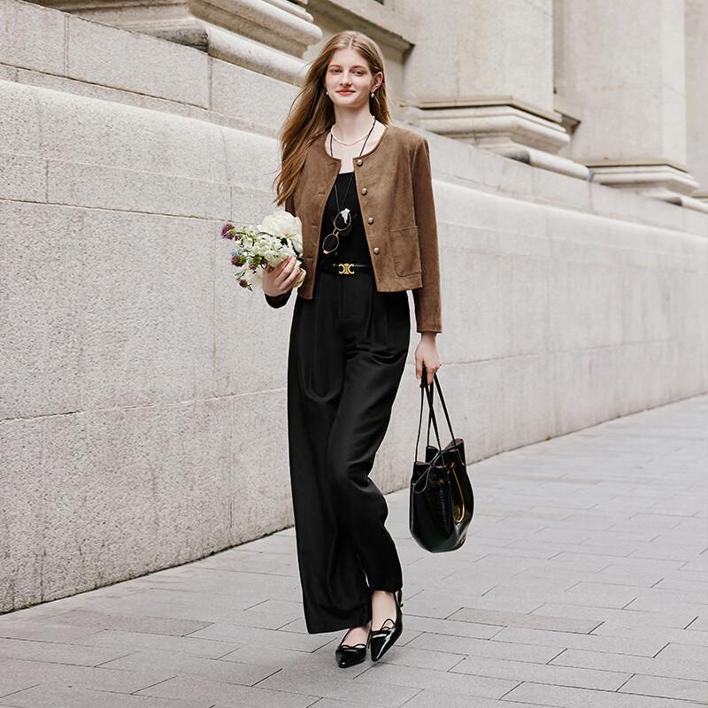 Xiangying Women's High-Waist Lace-Trim Wide-Leg Trousers
