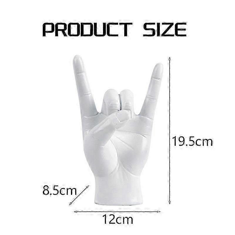Rock Hand Gesture Statue Rock Music Art Craft Finger Sculpture for Rock Music Lover Study Room Decor, White L Hand