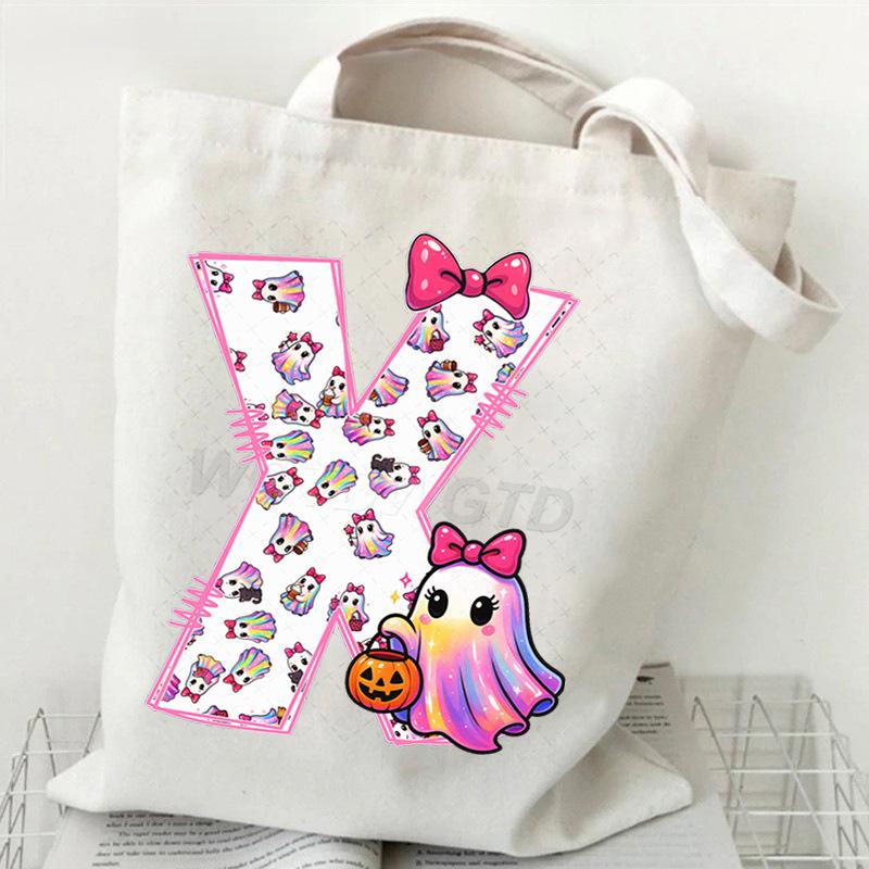 Halloween personalized print student canvas bag tutoring bag 26 letters fashion shoulder bag women large capacity