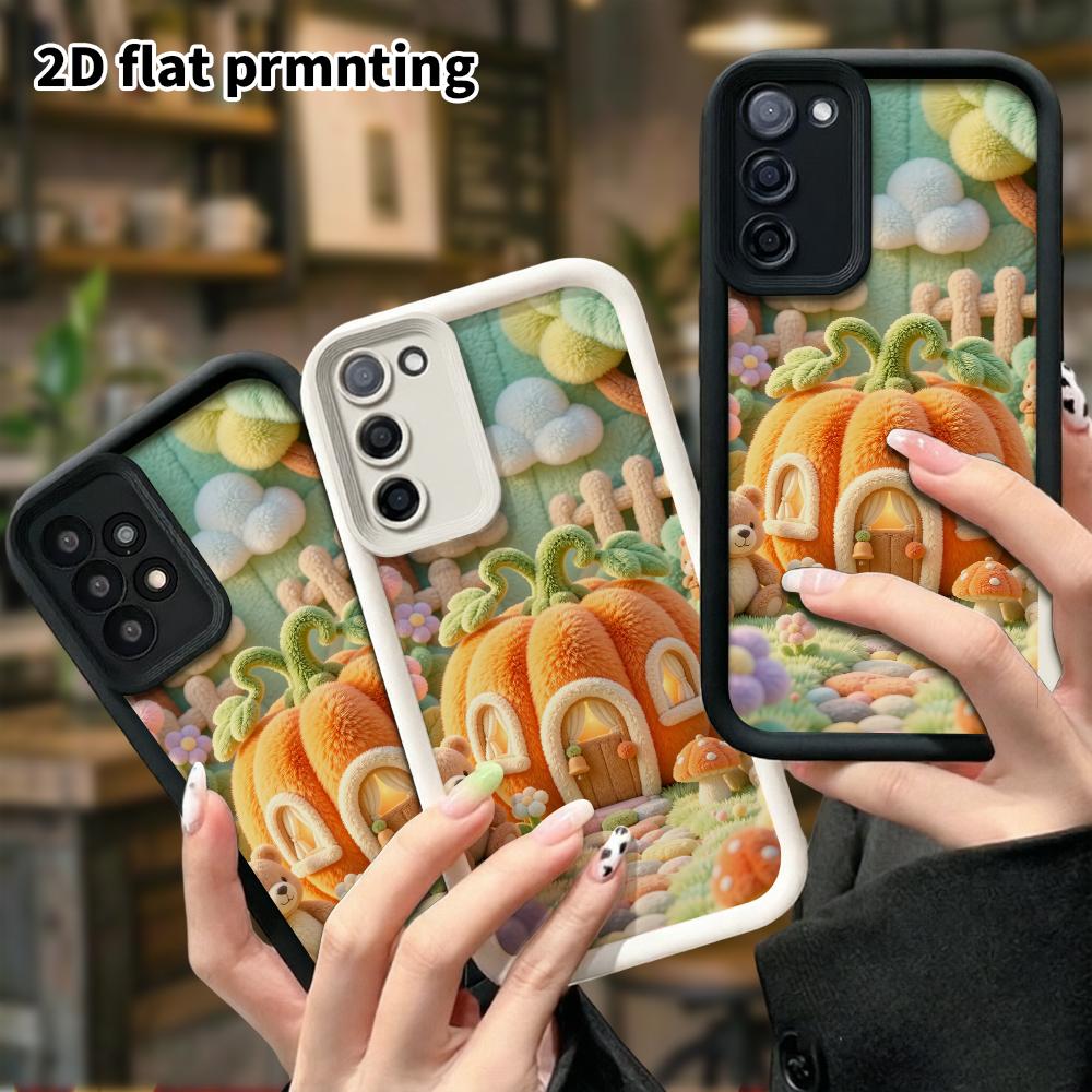 Phone Case: 2D Flat Design Suitable for Samsung Galaxy A34 A35 M05 M06 S20 S22 S21 FE Plus 5G Protective Case, Pumpkin Plush Cottage, Perfect Christma