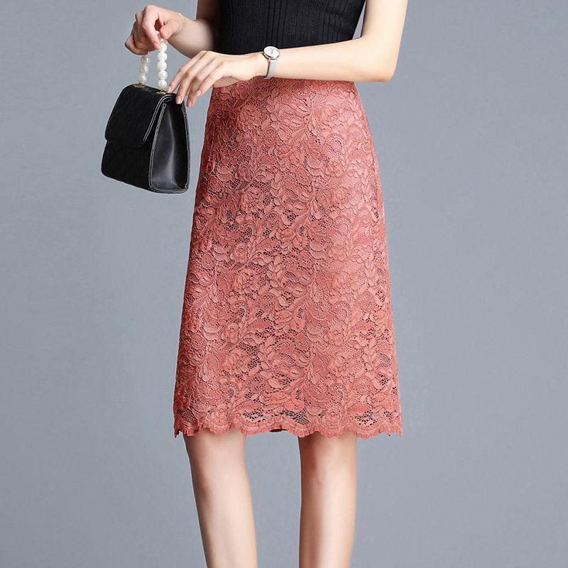 

Винтажная кружевная полая сумка с цветочным крючком, хип-юбка 2023, летняя мода, элегантная офисная женская универсальная юбка до колена с высокой талией 4XL красный