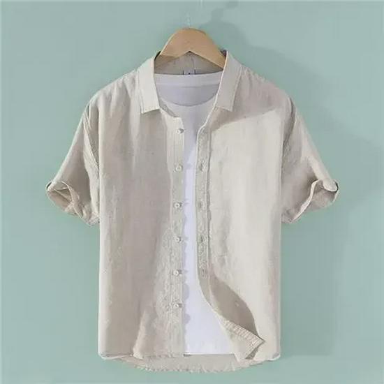 

Мужская льняная рубашка с коротким рукавом из дышащего материала — летняя повседневная модель свободного кроя, доступен вариант с длинным рукавом из белого хлопка и льна S жёлтый