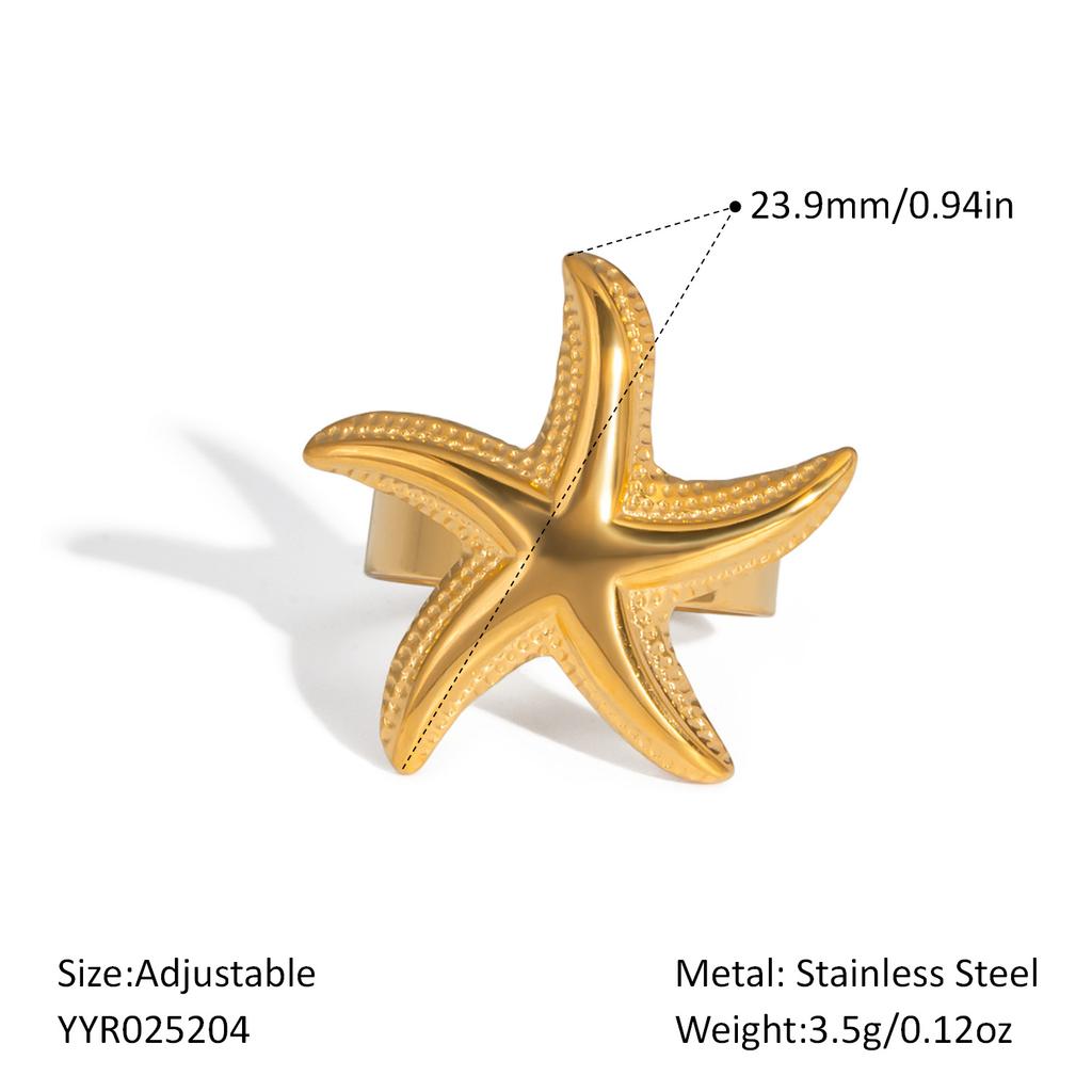 2025 Summer Ocean Rings For Women Gold Color Stainless Steel Shell Starfish Charm Figure Accessory