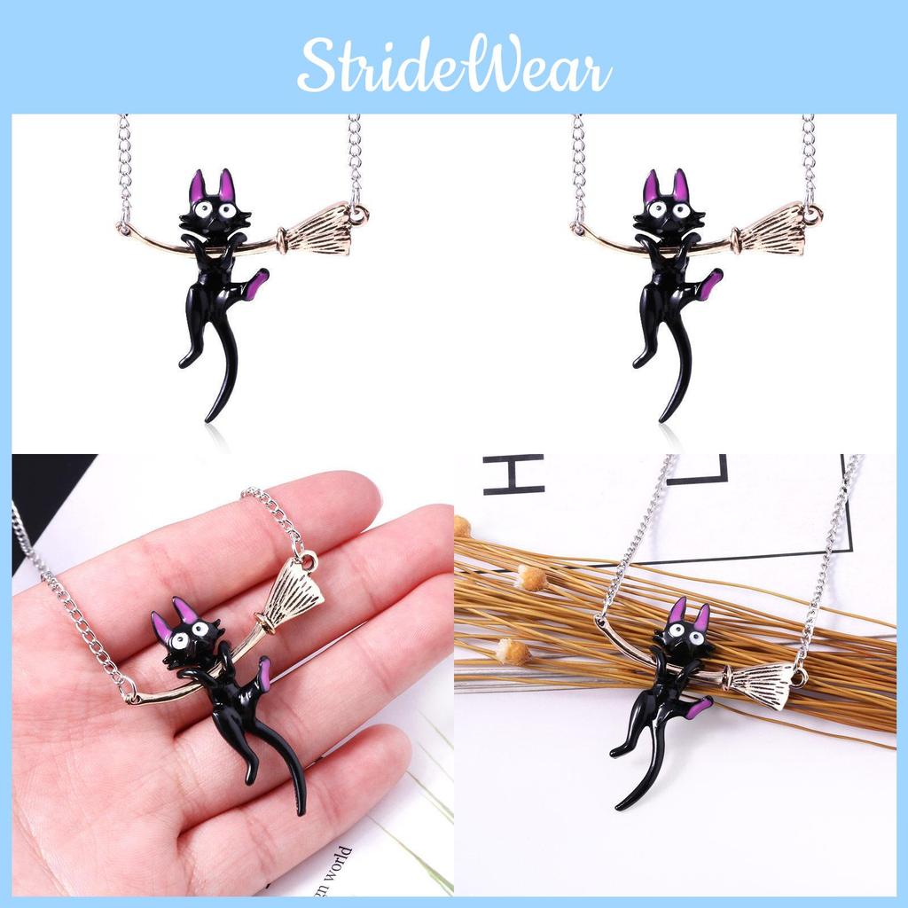 Kikis Delivery Service Naughty Black Cat Broom Necklace With Movable Charm And Electroplated Alloy For Fans