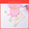 Cute Big Little Sister Matching Outfit, Gold Letter Short Sleeve T-shirt Long Pants Set