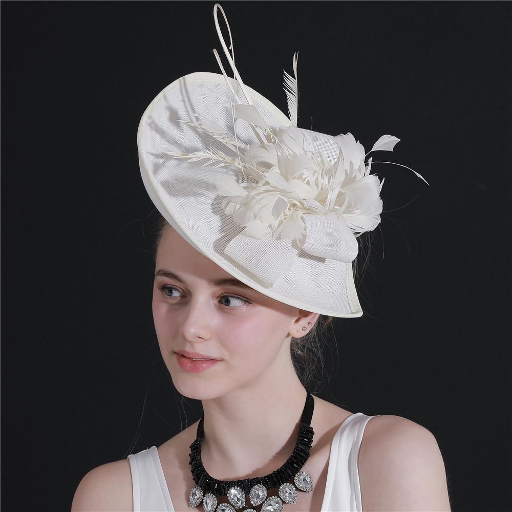Off-White Linen Headgear Popular Bridal Hair Accessories Banquet Photo Top Hat Feather Headgear