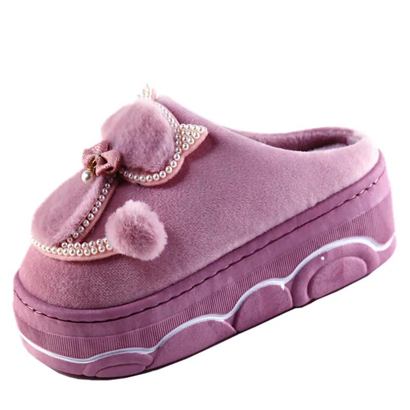 Fashion Girls Winter cotton slippers plush indoor rhinestone ladies shoes 2025 stylish new arrival women platform slippers