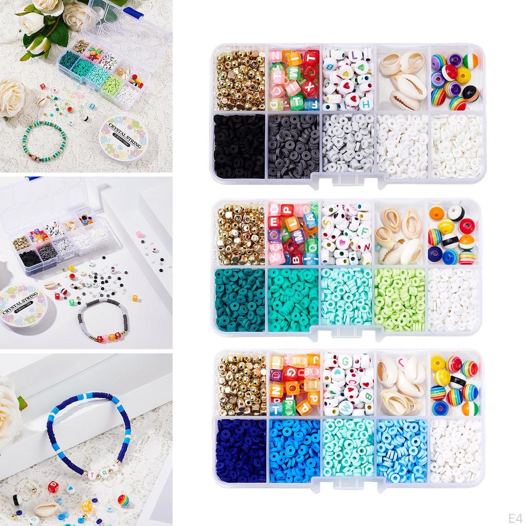 10 Grid Clay Beads Kit , with Letter Beads, Elastic Cord for Jewelry Making Earring
