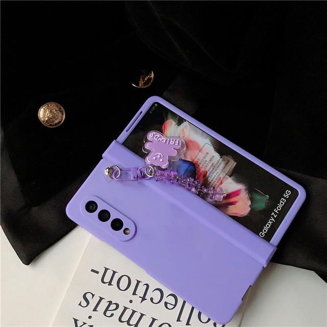 

Хрустальный кулон с сердечком для Samsung Galaxy Z Fold 4 3 5g, защитный чехол для шарнира, полный бронированный чехол для телефона For Z Fold 4 фиолетовый