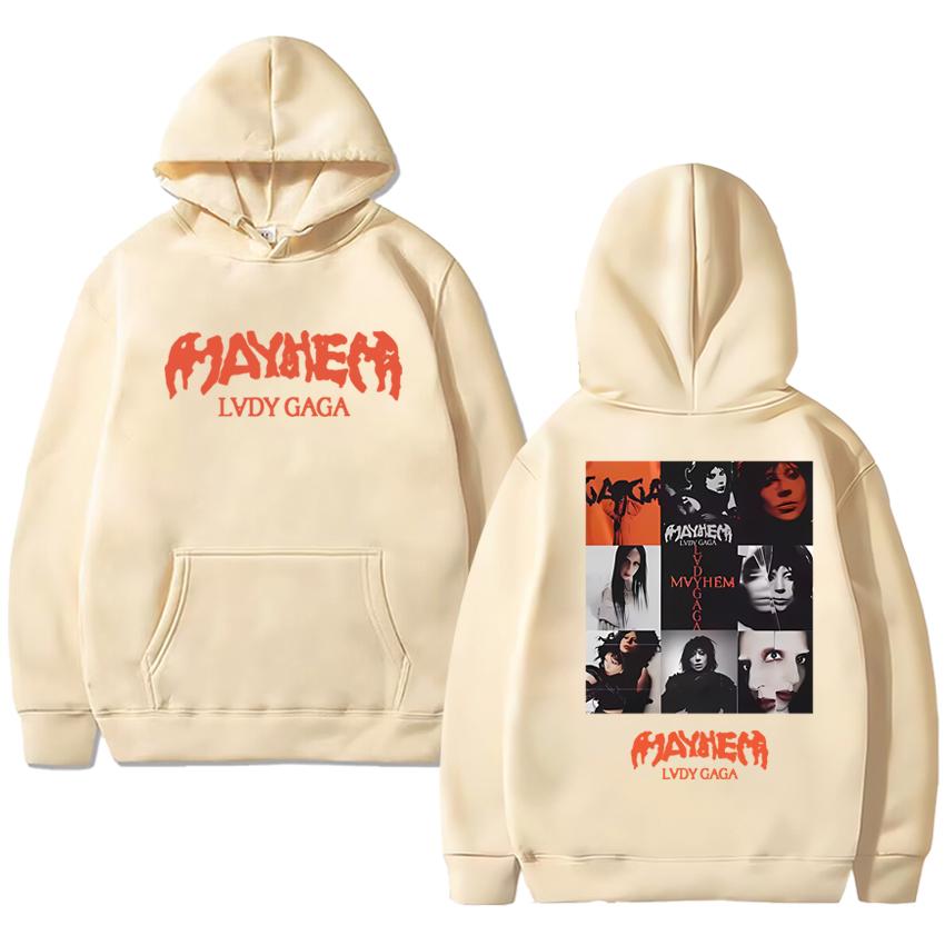 High Quality Lady Gaga 2025 New Album Mayhem Graphics Black Hoodie Unisex Vintage Casual Streetwear Men Women Fleece Sweatshirt