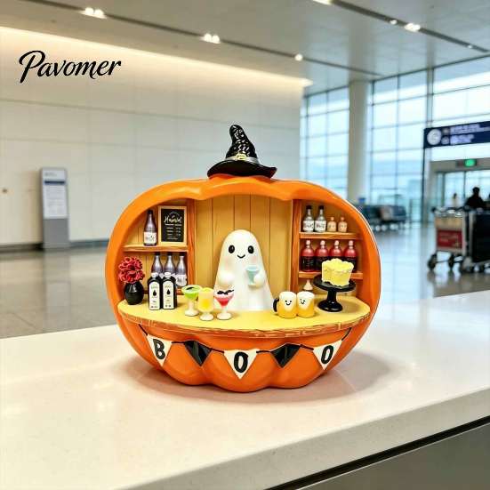 Creative Halloween Home Decorations Pumpkin Bar Counter Figurine, Cute Ghost Bartender Mini Decorative Desk Decor Scene Statue, Desktop Ornament