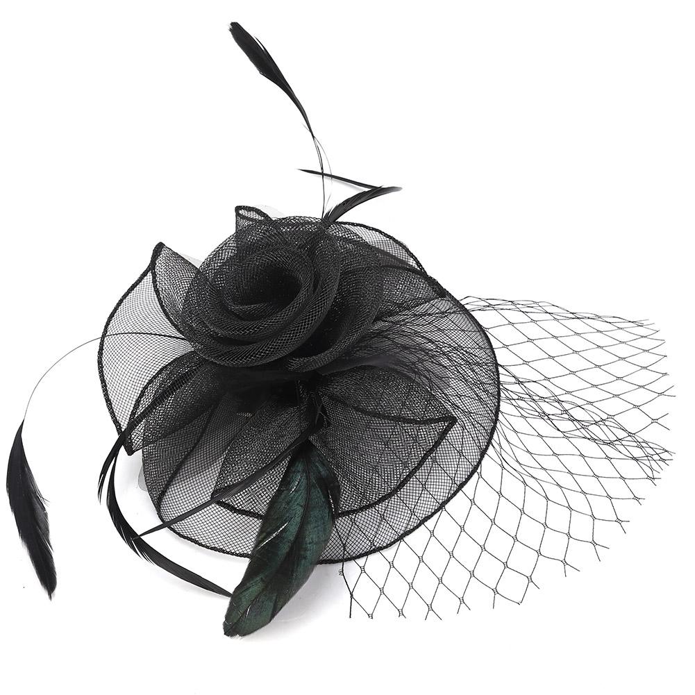Ladies Gauze Hat Bridal Wedding Birdcage Fascinator Hair Accessory (Red)