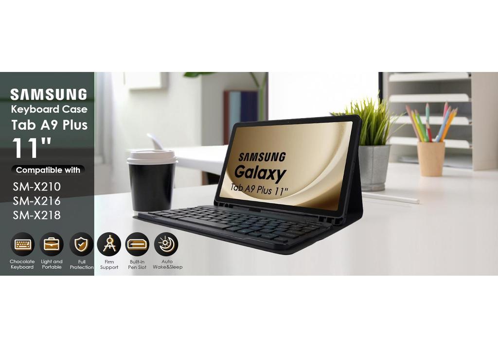 Samsung Tablet A9Plus 11" Leather Case with Backlit Bluetooth Keyboard & Pen Slot