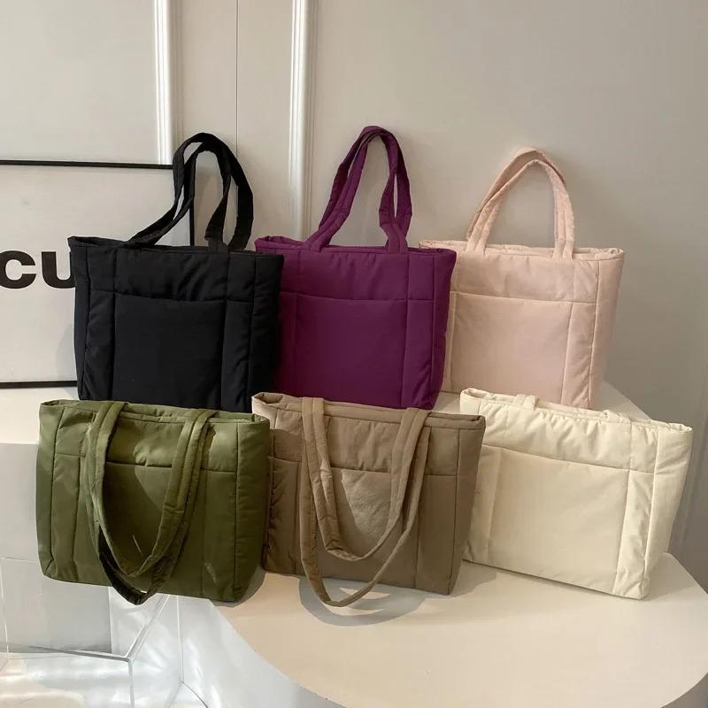 Large Capacity Women's Simple Shoulder Bag College Girls Book Tote Bags Soft Nyl Ladies Portable Commute Tote Purse Handbags