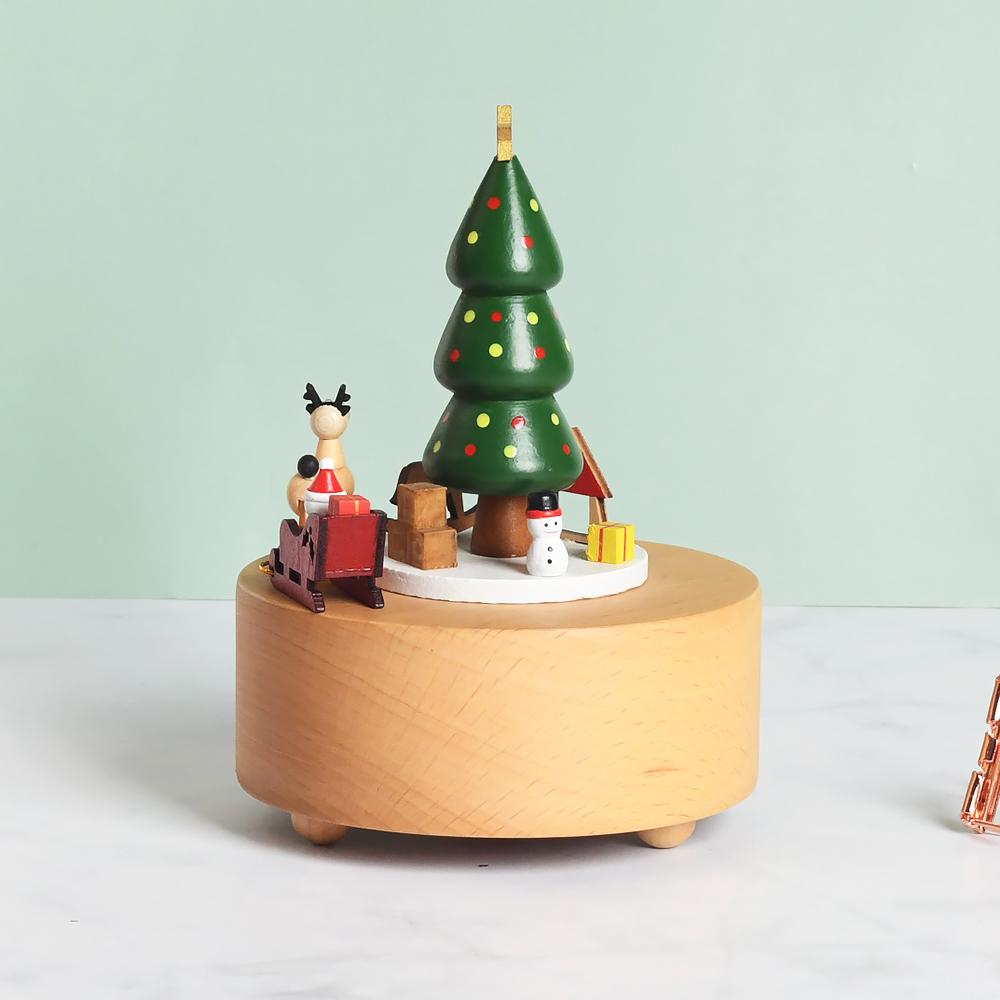 Custom Logo Wooden Music Box 18-Note Mechanical Wind-Up Rotating Carousel Ballerina Gift OEM