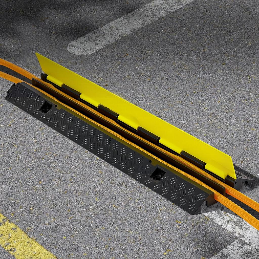 Cable Protector Ramp, 9,979 Kg/axle Capacity, 2 Channel Heavy Duty Rubber Cord Hose Wire Cover, 32 X 31 Mm Channel, Traffic Speed Bump with Flip-Open